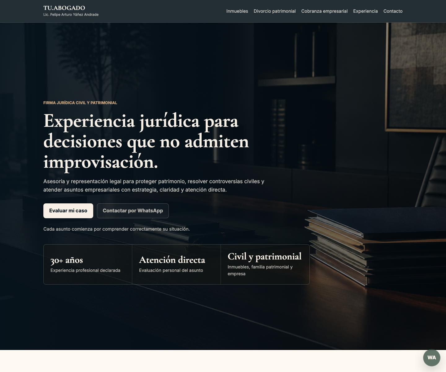 Captura de ejemplo de un sitio profesional desarrollado por Crece